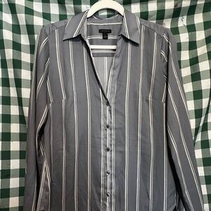 Ann Taylor Blue Stripe Button Up